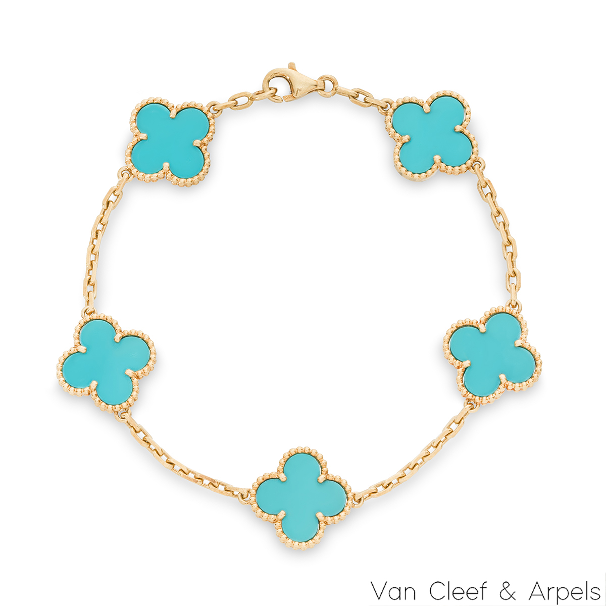 Van Cleef & Arpels Turquoise Vintage Alhambra 5 Motif Bracelet ...